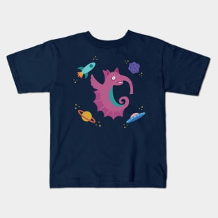 Flying Pink Seahorse Elephant Space Creature Kids T-Shirt